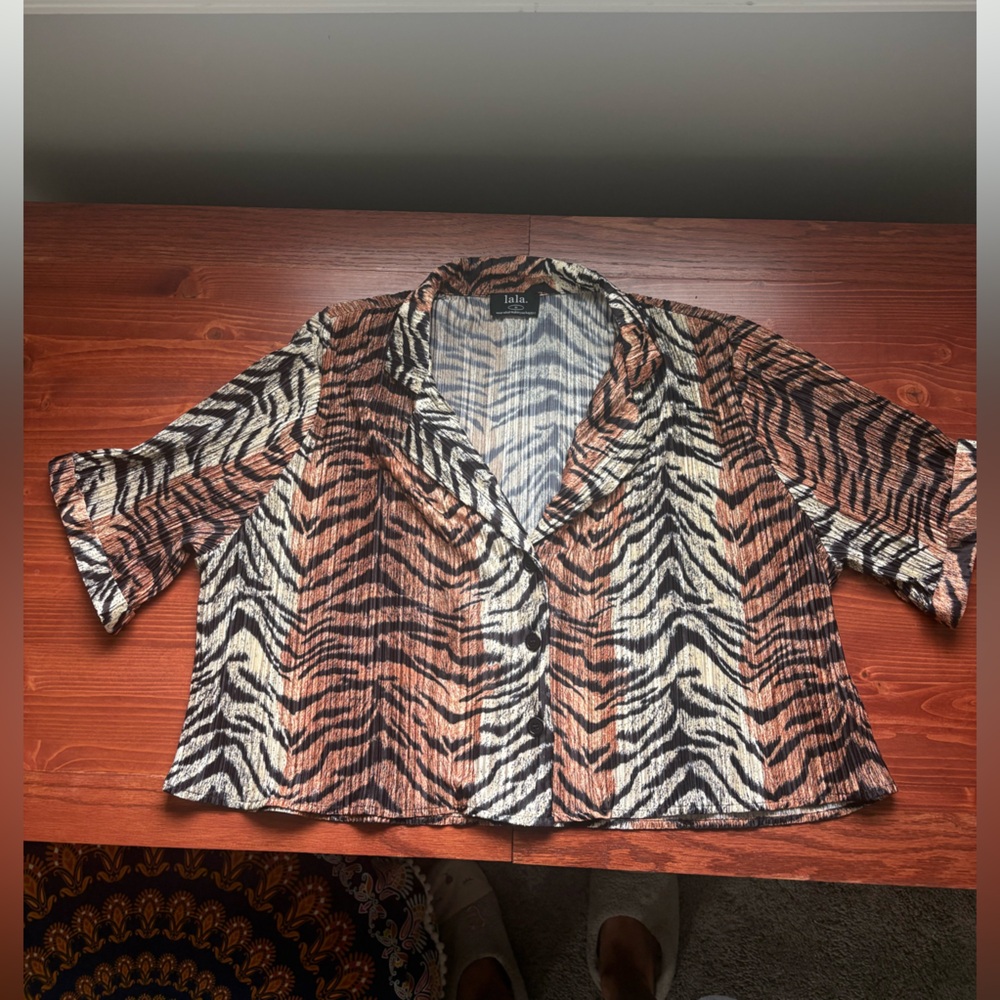 Dressed in LaLa Tiger Print Blouse with 3/4 Sleeves